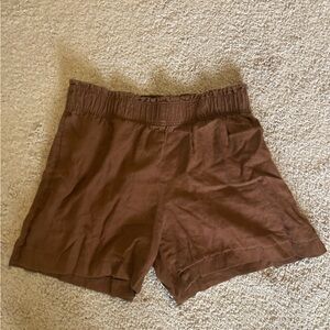 Quince Linen High Waist Brown Women's Shorts